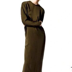 Zara Satin Dress Long Sleeve High Neck Modest Minimal A Line Stretch Maxi